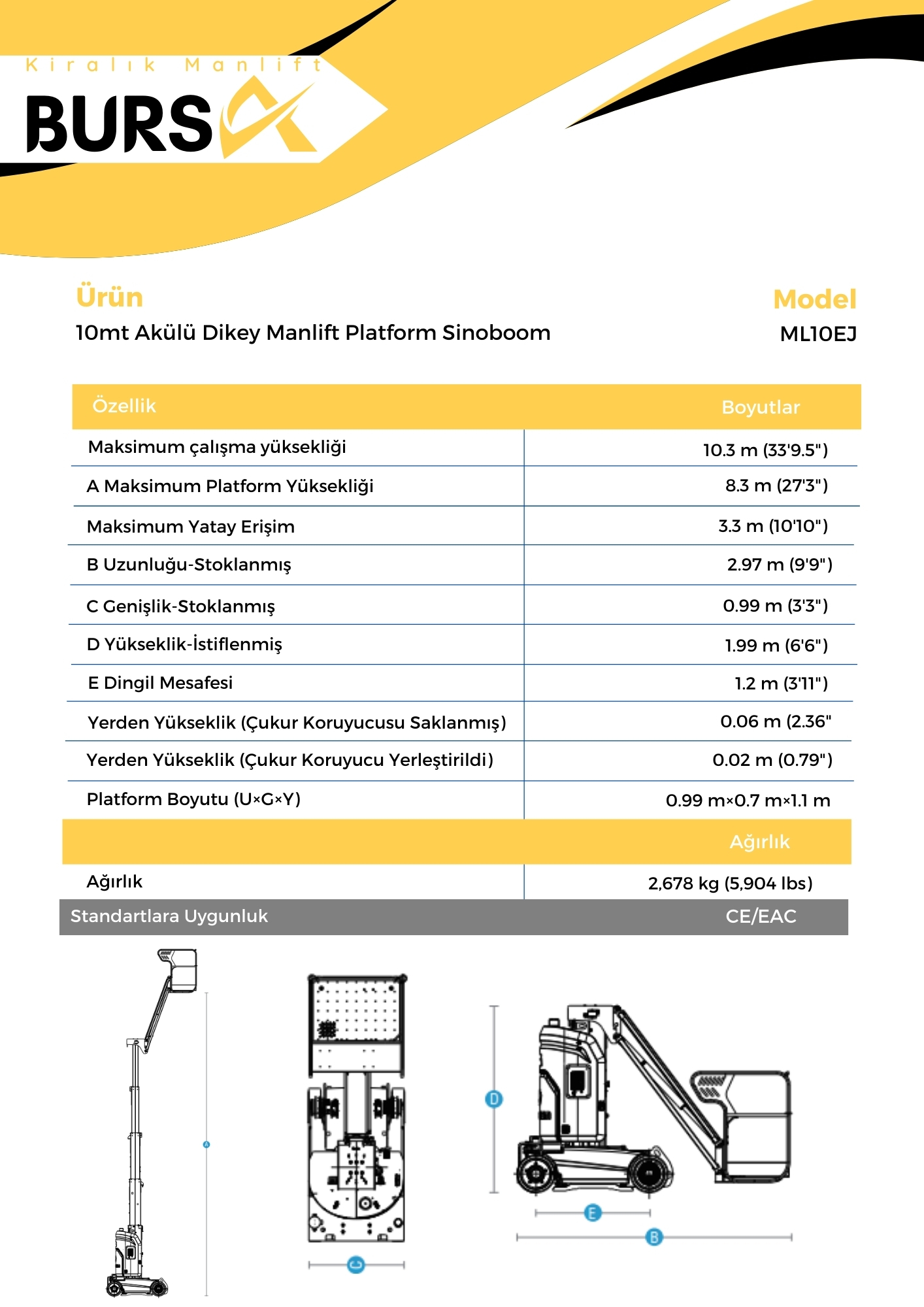 10mt Akulu Dikey Manlift Platform Sinoboom