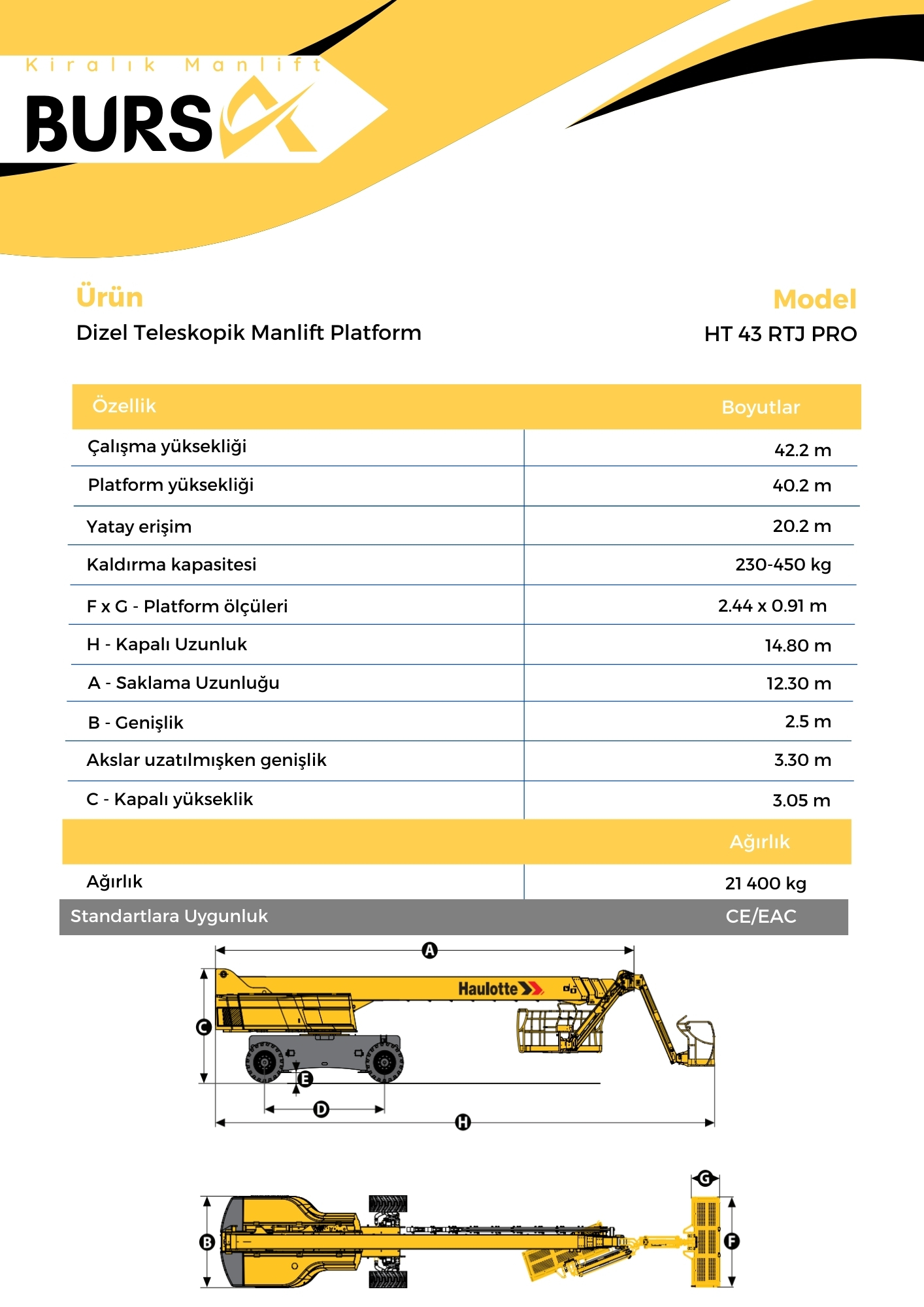 HT 43 RTJ PRO Dizel Teleskopik Manlift Platform 1